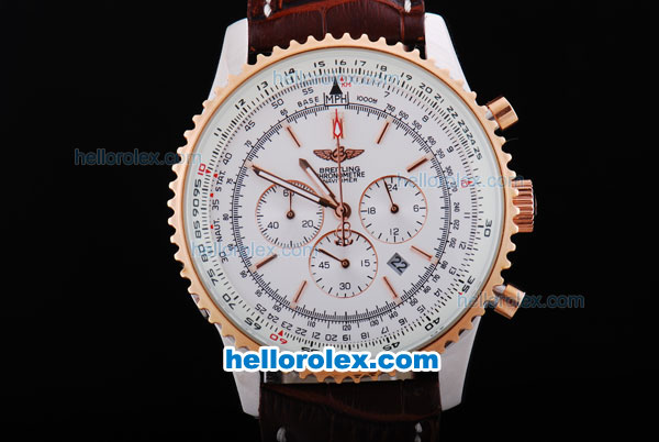 Breitling Navitimer Quartz Working Chronograph Movement with White Dial - Click Image to Close