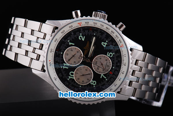 Breitling Navitimer Automatic Movement with Black Dial and Green Numeral Marker-SS Strap - Click Image to Close