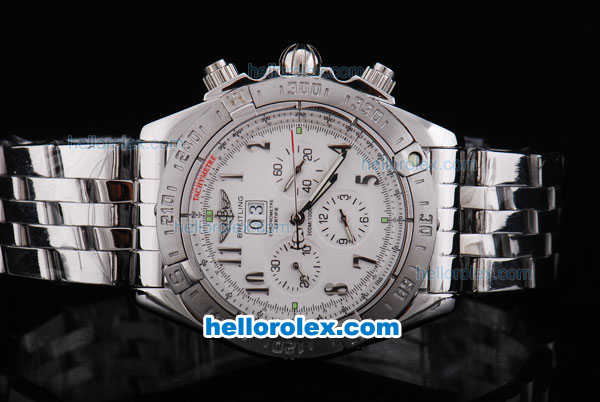 Breitling BlackBird Working Chronograph 7750 Automatic Movement Silver Case with White Dial and SS Strap - Click Image to Close