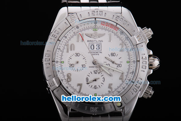 Breitling BlackBird Working Chronograph 7750 Automatic Movement Silver Case with White Dial and SS Strap - Click Image to Close