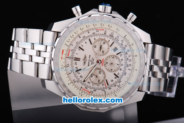 Breitling for Bentley Motors T Working Chronograph Quartz Silver Case with White Dial and SS Band - Click Image to Close