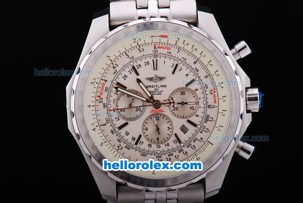 Breitling for Bentley Motors T Working Chronograph Quartz Silver Case with White Dial and SS Band - Click Image to Close