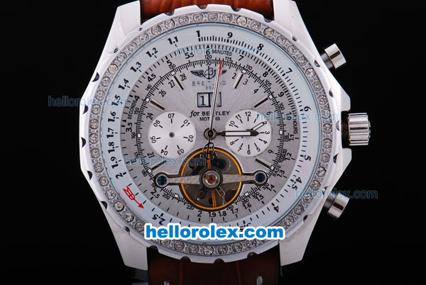 Breitling for Bentley Tourbillon Automatic Brown Leather Strap with White Dial and White Case - Click Image to Close