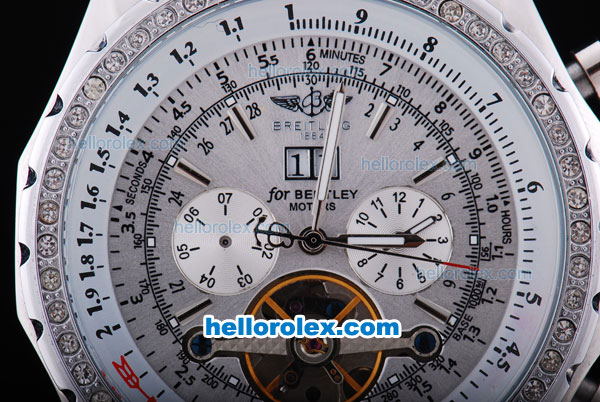 Breitling for Bentley Tourbillon Automatic Brown Leather Strap with White Dial and White Case - Click Image to Close