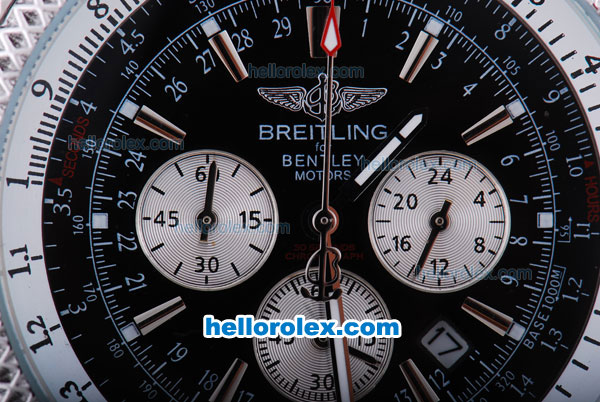 Breitling for Bentley Motors Miyota Chronograph Quartz Movement SS Case with Black Dial and Black Leather Strap - Click Image to Close