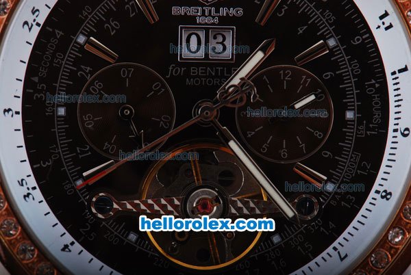 Breitling for Bentley Tourbillon Automatic Silver Case with Rose Gold Bezel-Black Dial and Brown Leather Strap - Click Image to Close