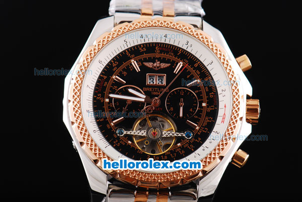 Breitling For Bentley Tourbillon Automatic with Black Dial and Honeycomb Bezel-Two Tone Strap - Click Image to Close