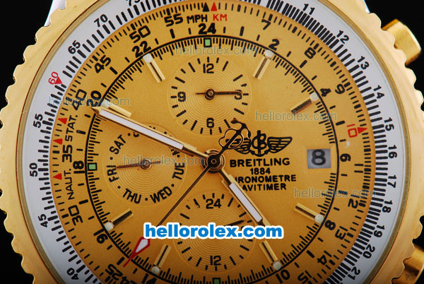 Breitling Navitimer Automatic Movement Gold Bezel with Yellow Dial and Rubber Strap - Click Image to Close