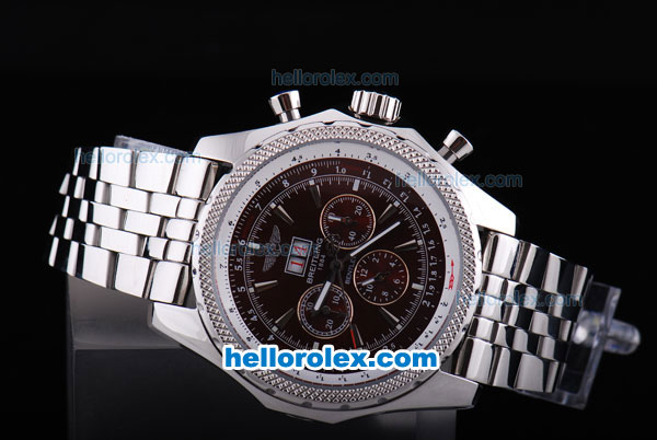 Breitling Bentley 6.75 Big Date Automatic Silver Case with Brown Dial and SS Strap - Click Image to Close