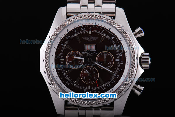 Breitling Bentley 6.75 Big Date Automatic Silver Case with Brown Dial and SS Strap - Click Image to Close