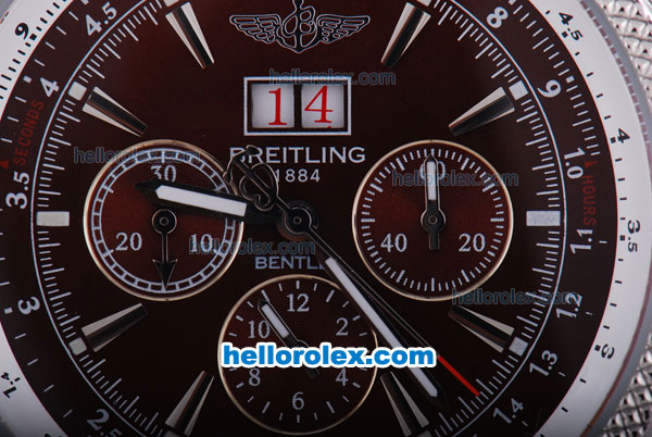Breitling Bentley 6.75 Big Date Automatic Silver Case with Brown Dial and SS Strap - Click Image to Close