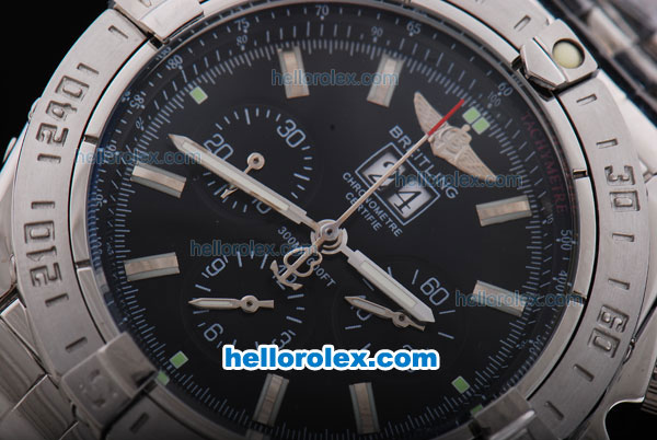Breitling BlackBird Working Chronograph 7750 Automatic Movement Silver Case with Black Dial and SS Strap - Click Image to Close