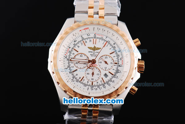 Breitling for bentley Working Chronograph Quartz Movement with White Dial and Rose Gold Bezel-Two Tone Strap - Click Image to Close