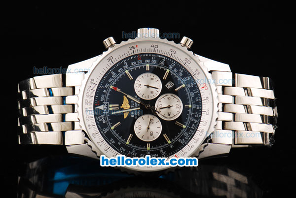 Breitling Navitimer Quartz Working Chronograph Movement Black Dial with Silver Subdials and Stick Marker-SS Strap - Click Image to Close