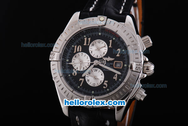 Breitling Chronomat Evolution Automatic Movement with Black Dial and Numeral Marker-Black Leather Strap - Click Image to Close