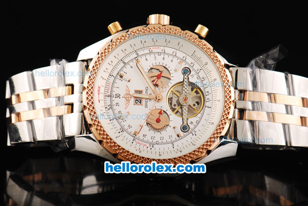 Breitling For Bentley Motors Automatic Movement Honeycomb Bezel with White Dial and Steel Case-Two Tone Strap - Click Image to Close