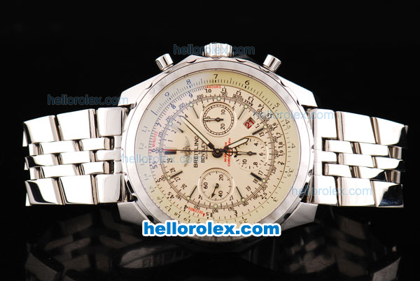 Breitling Bentley Motors Swiss Valjoux 7750 Chronograph Movement Full Beige Dial with Silver Stick Marker and SS Strap - Click Image to Close