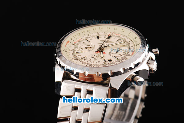 Breitling Bentley Motors Swiss Valjoux 7750 Chronograph Movement Full Beige Dial with Silver Stick Marker and SS Strap - Click Image to Close