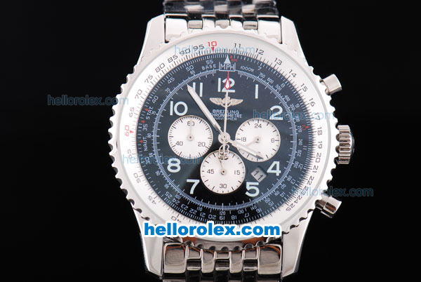Breitling Navitimer Quartz Movement Silver Case with Black Dial and SS Strap-Number Markers - Click Image to Close