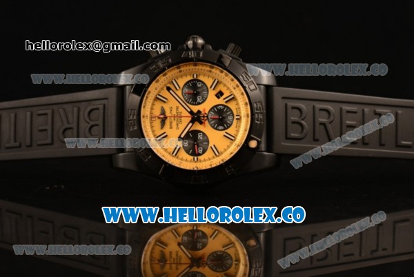 Breitling Chronomat B01 44 Blacksteel Chronograph Swiss Valjoux 7750 Automatic PVD Case with Yellow Dial Rubber Strap and Stick Markers - Click Image to Close