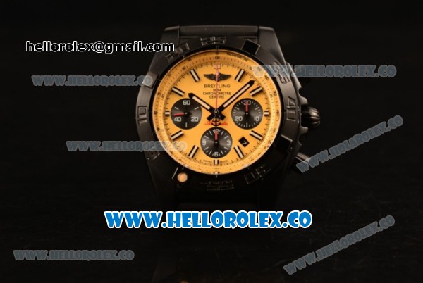 Breitling Chronomat B01 44 Blacksteel Chronograph Swiss Valjoux 7750 Automatic PVD Case with Yellow Dial Rubber Strap and Stick Markers - Click Image to Close