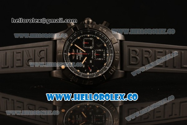 Breitling Chronomat B01 44 Blacksteel Chronograph Swiss Valjoux 7750 Automatic PVD Case with Black Dial Rubber Strap and Stick Markers - Click Image to Close