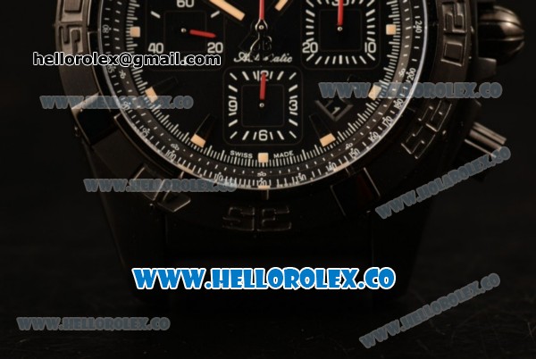 Breitling Chronomat B01 44 Blacksteel Chronograph Swiss Valjoux 7750 Automatic PVD Case with Black Dial Rubber Strap and Stick Markers - Click Image to Close