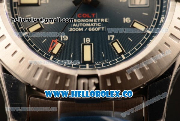 Breitling Colt Swiss ETA 2824 Automatic Steel Case/Bracelet with Blue Dial and Stick Markers - Click Image to Close