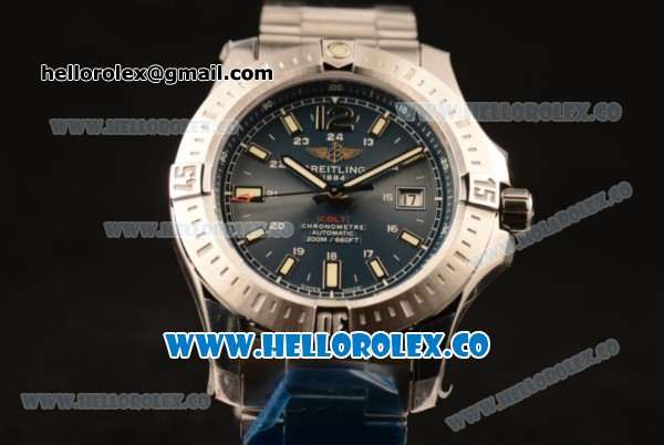 Breitling Colt Swiss ETA 2824 Automatic Steel Case/Bracelet with Blue Dial and Stick Markers - Click Image to Close