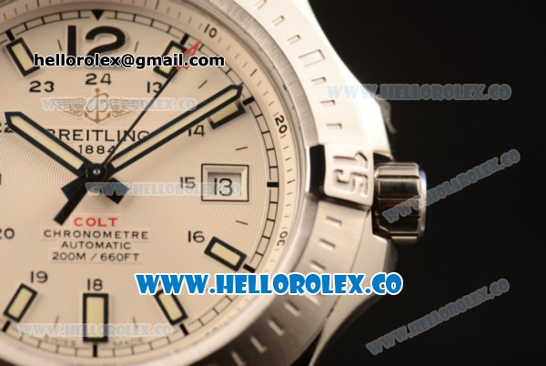 Breitling Colt Swiss ETA 2824 Automatic Steel Case/Bracelet with White Dial and Stick Markers - Click Image to Close