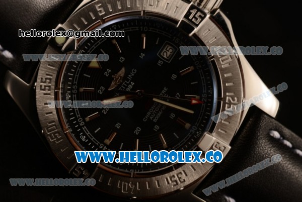 Breitling Colt II Swiss ETA 2824 Automatic Steel Case with Black Dial and Black Leather Strap (AAAF) - Click Image to Close