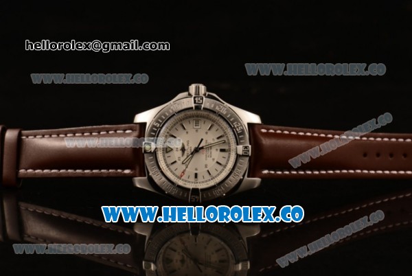 Breitling Colt II Swiss ETA 2824 Automatic Steel Case with White Dial and Brown Leather Strap (AAAF) - Click Image to Close