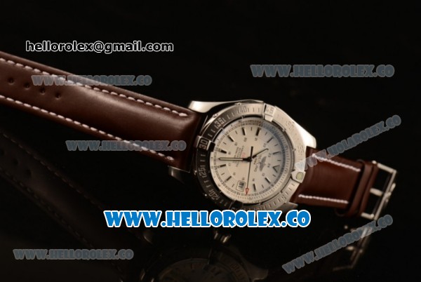 Breitling Colt II Swiss ETA 2824 Automatic Steel Case with White Dial and Brown Leather Strap (AAAF) - Click Image to Close