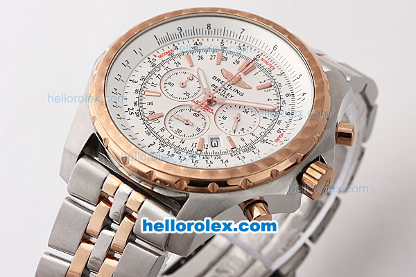 Breitling For Bentley Chronograph Quartz Movement Rose Gold Bezel with White Dial - Click Image to Close