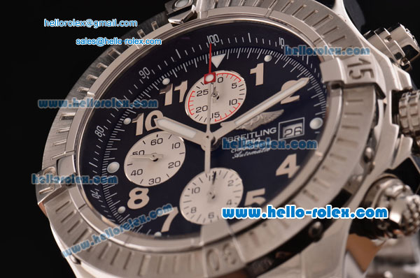 Breitling Super Avenger Chronograph Swiss Valjoux 7750-SHG Automatic Stainless Steel Case with Stainless Steel Strap and Black Dial Numeral Markers - Click Image to Close