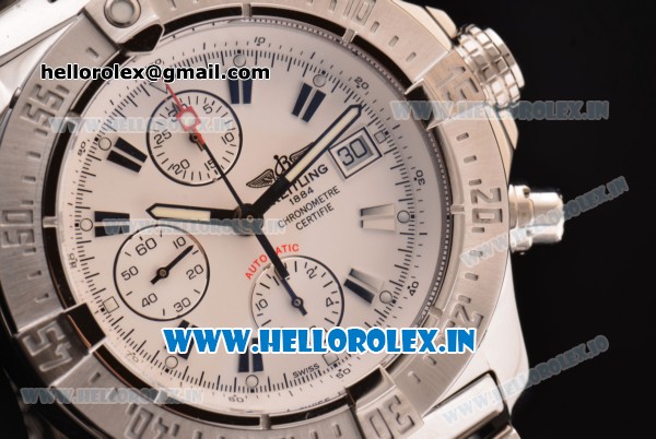 Breitling Avenger Chrono Swiss Valjoux 7750-SHG Automatic Stainless Steel Case with Stainless Steel Strap and White Dial - Click Image to Close
