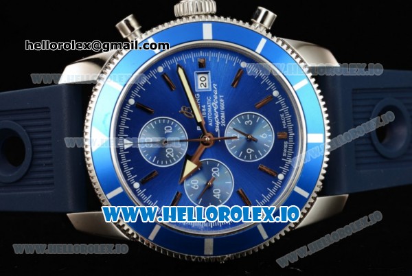 Breitling SuperOcean Heritage Chrono Swiss Valjoux 7750 Automatic Steel Case Blue Dial With Stick Markers Blue Rubber Strap (JH) - Click Image to Close