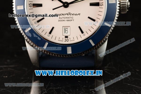 Breitling Superocean Heritage II 42 Swiss ETA 2824 Automatic Steel Case White Dial With Stick Markers Blue Rubber Strap(JH) - Click Image to Close