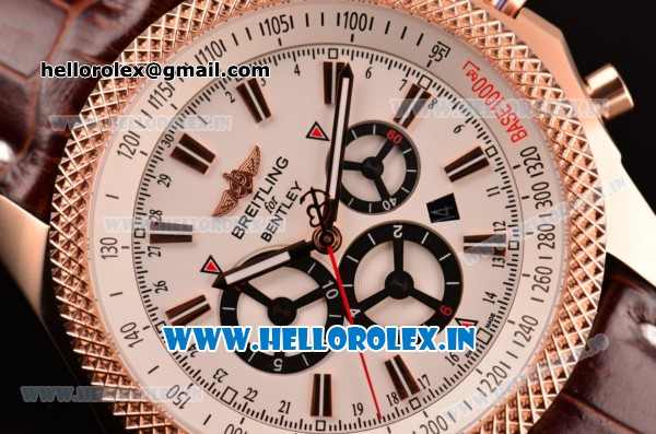 Breitling Bentley Barnato Racing Chrono Swiss Valjoux 7750 Automatic Rose Gold Case with White Dial and Stick Markers (Z) - Click Image to Close