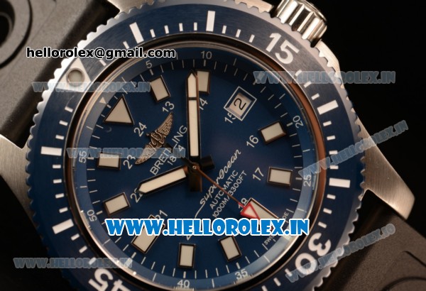 Breitling SuperOcean 2824 Auto Steel Case with Blue Dial and Black Rubber Strap - 1:1 Origianl (GF) - Click Image to Close