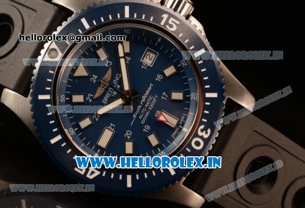 Breitling SuperOcean 2824 Auto Steel Case with Blue Dial and Black Rubber Strap - 1:1 Origianl (GF) - Click Image to Close