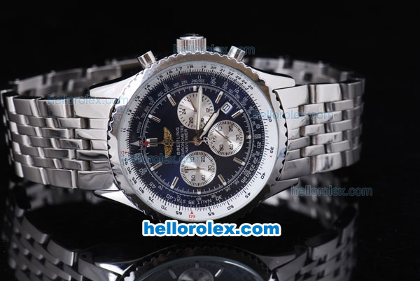Breitling Navitimer Quartz Working Chronograph Movement with Blue Dial and Silver Stick Marker-SSband - Click Image to Close