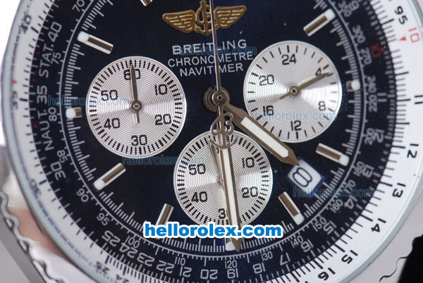 Breitling Navitimer Quartz Working Chronograph Movement with Blue Dial and Silver Stick Marker-SSband - Click Image to Close