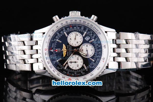 Breitling Navitimer working chronograph Quartz Movement with Black Dial and Silver Subdials-SS Strap - Click Image to Close