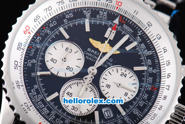 Breitling Navitimer working chronograph Quartz Movement with Black Dial and Silver Subdials-SS Strap - Click Image to Close