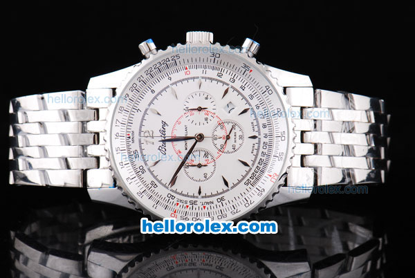 Breitling Montbrillant Working Chronograph Quartz Movement with White Dial and SS Strap - Click Image to Close