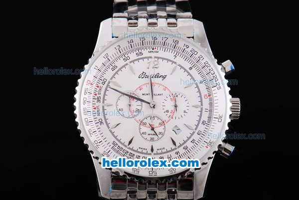 Breitling Montbrillant Working Chronograph Quartz Movement with White Dial and SS Strap - Click Image to Close
