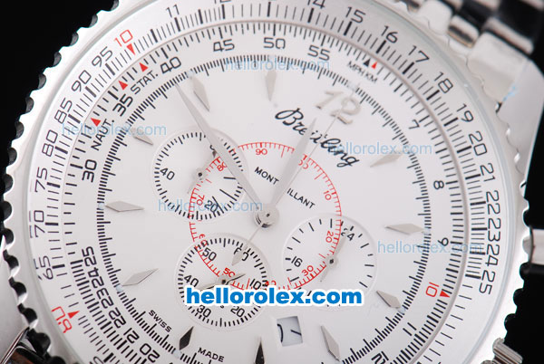 Breitling Montbrillant Working Chronograph Quartz Movement with White Dial and SS Strap - Click Image to Close