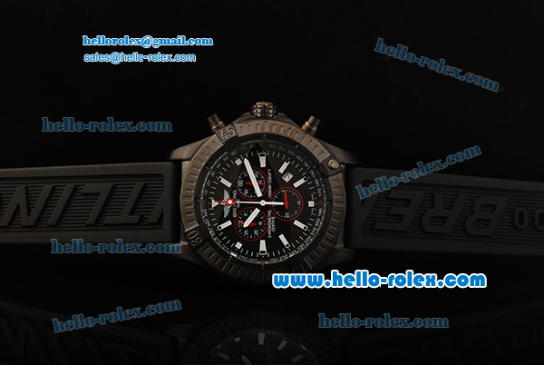 Breitling Avenger Chronograph Quartz Movement PVD Case with Black Dial and Black Rubber Strap - Click Image to Close