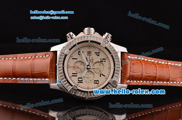 Breitling Avenger Chronograph Japanese Miyota OS10 Quartz Steel Case with Black Arabic Numeral Markers White Dial and Brown Leather Strap - Click Image to Close